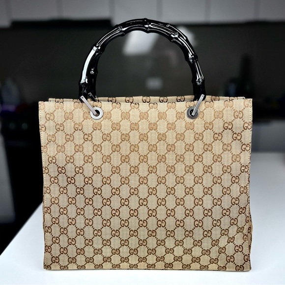 Gucci Handbags - Gucci GG Monogram Canvas Bamboo Hand Bag